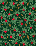 Deep Green Holly Berry Leaf Arrangement Rug