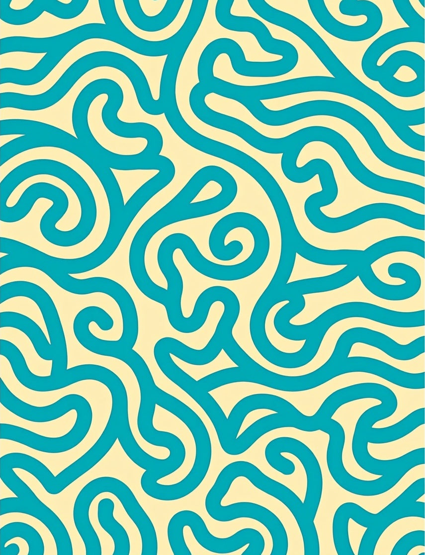 Teal Swirls on Cream Background Rug