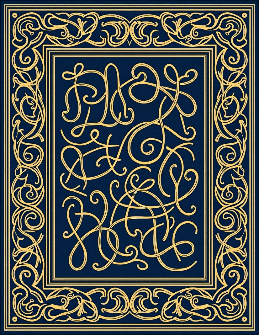 Navy Deep Gold Intricate Ornate Rug