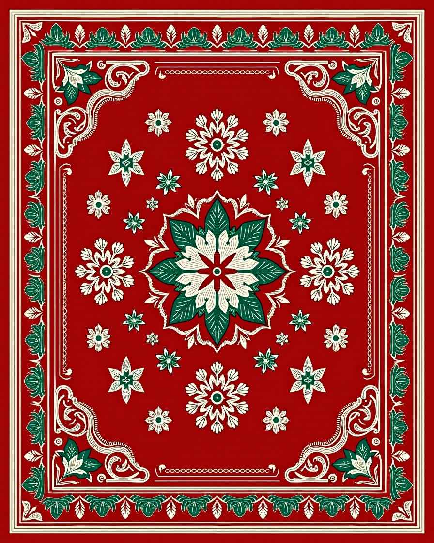 Crimson Green Floral Medallion Border Rug