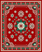 Crimson Green Floral Medallion Border Rug