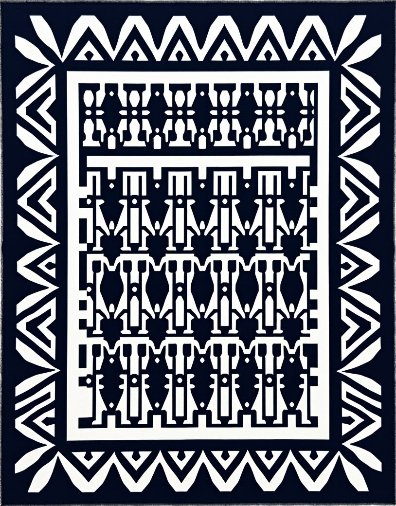 Bold Navy Geometric Tribal Border Rug