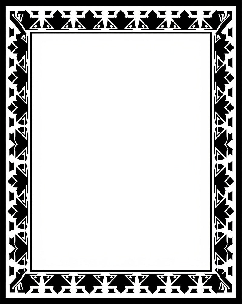 Black White Geometric Leaf Frame Rug