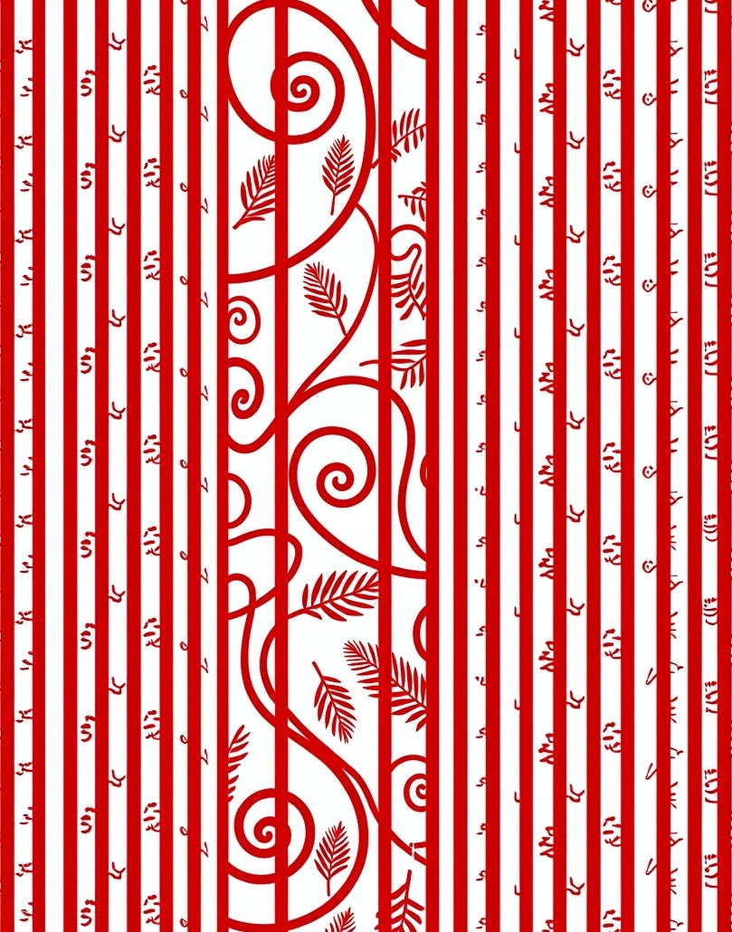 Red Striped Floral Swirl Rug