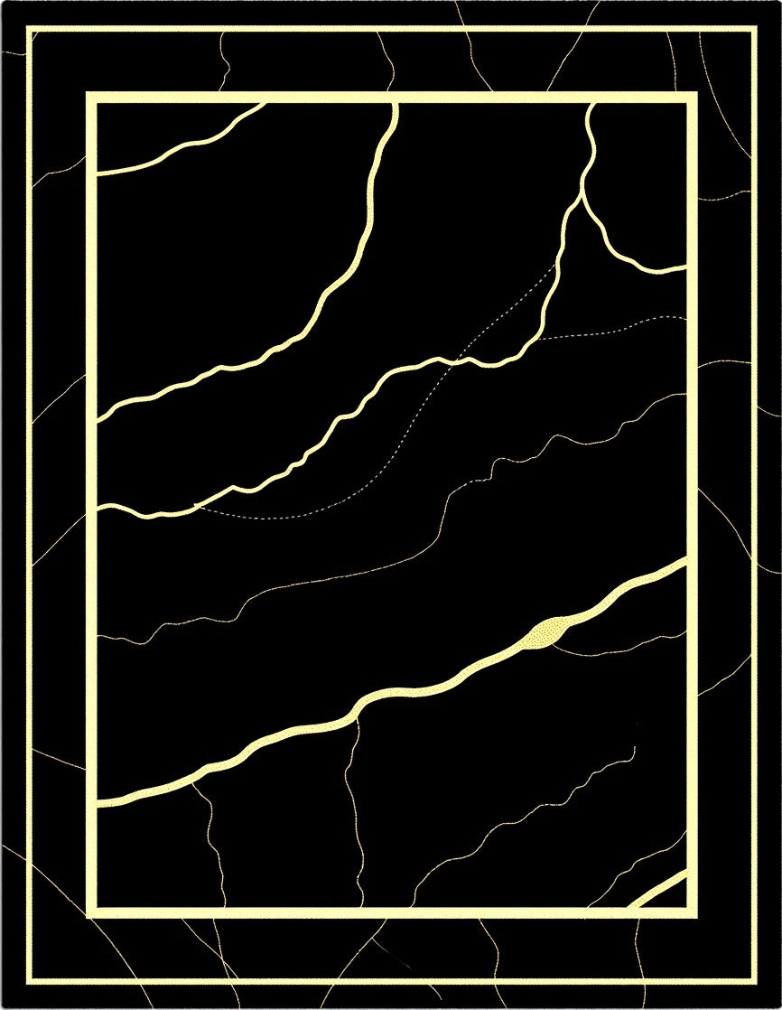Golden Veined Black Marble Border Rug