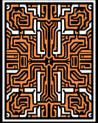 Orange Black White Circuit Maze Rug