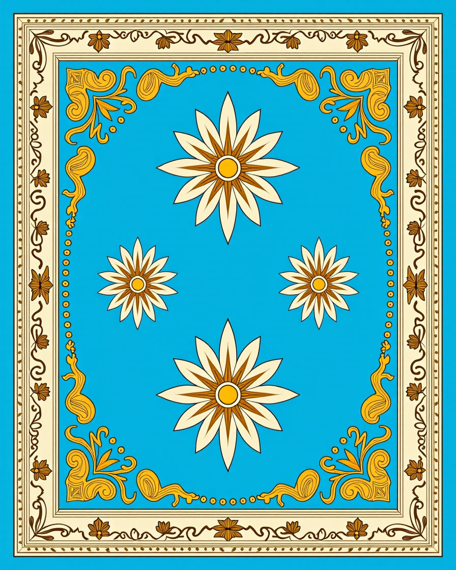 Bright Blue Floral Medallion Border Rug