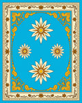 Bright Blue Floral Medallion Border Rug