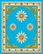 Bright Blue Floral Medallion Border Rug