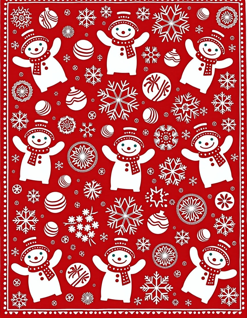 Merry Snowman Snowflake Red Whimsy Rug
