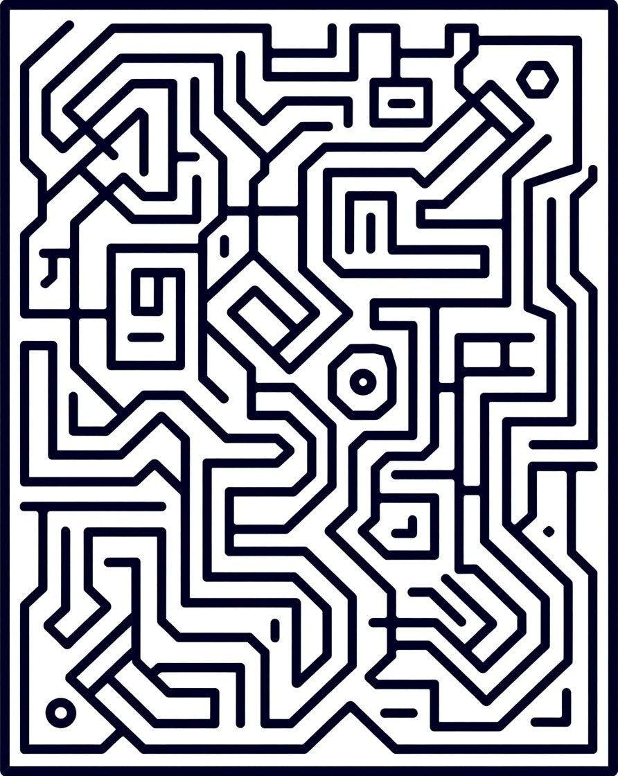 Dark Blue Geometric Maze Rug