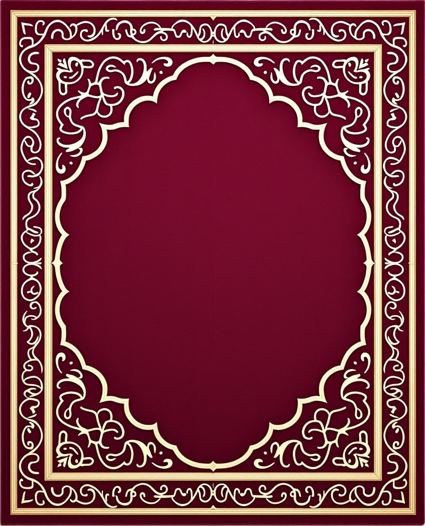 Ornate Crimson and Gold Scrollwork Rug