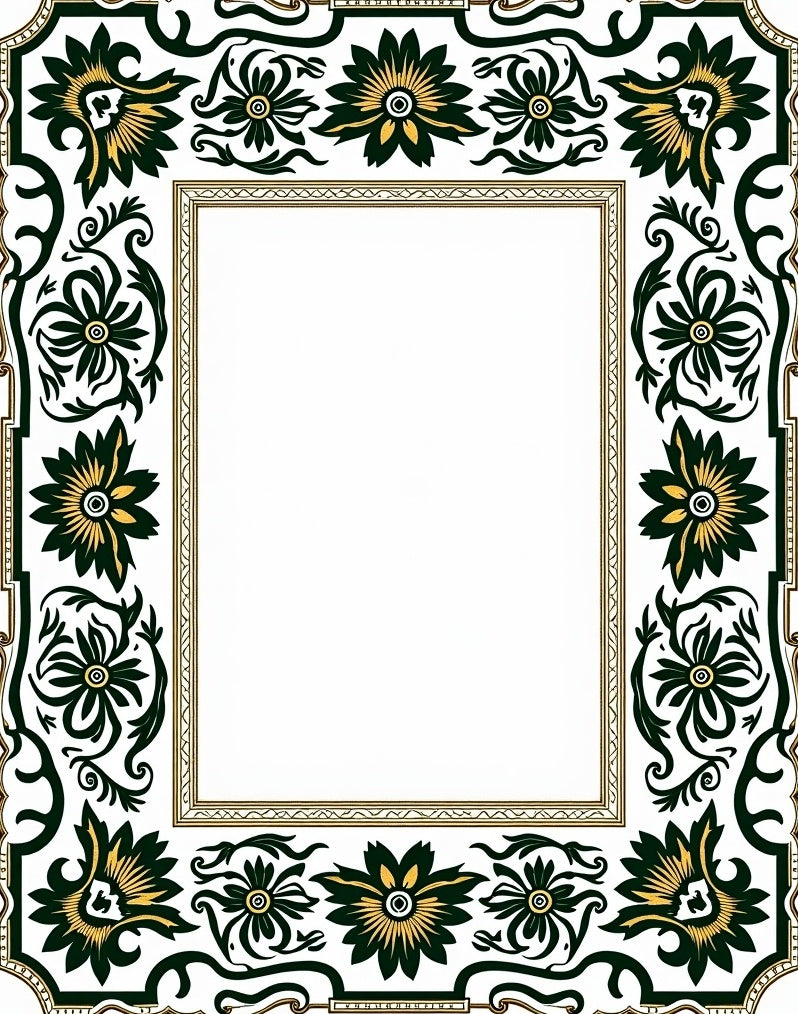 Dark Green Golden Floral Border Rug
