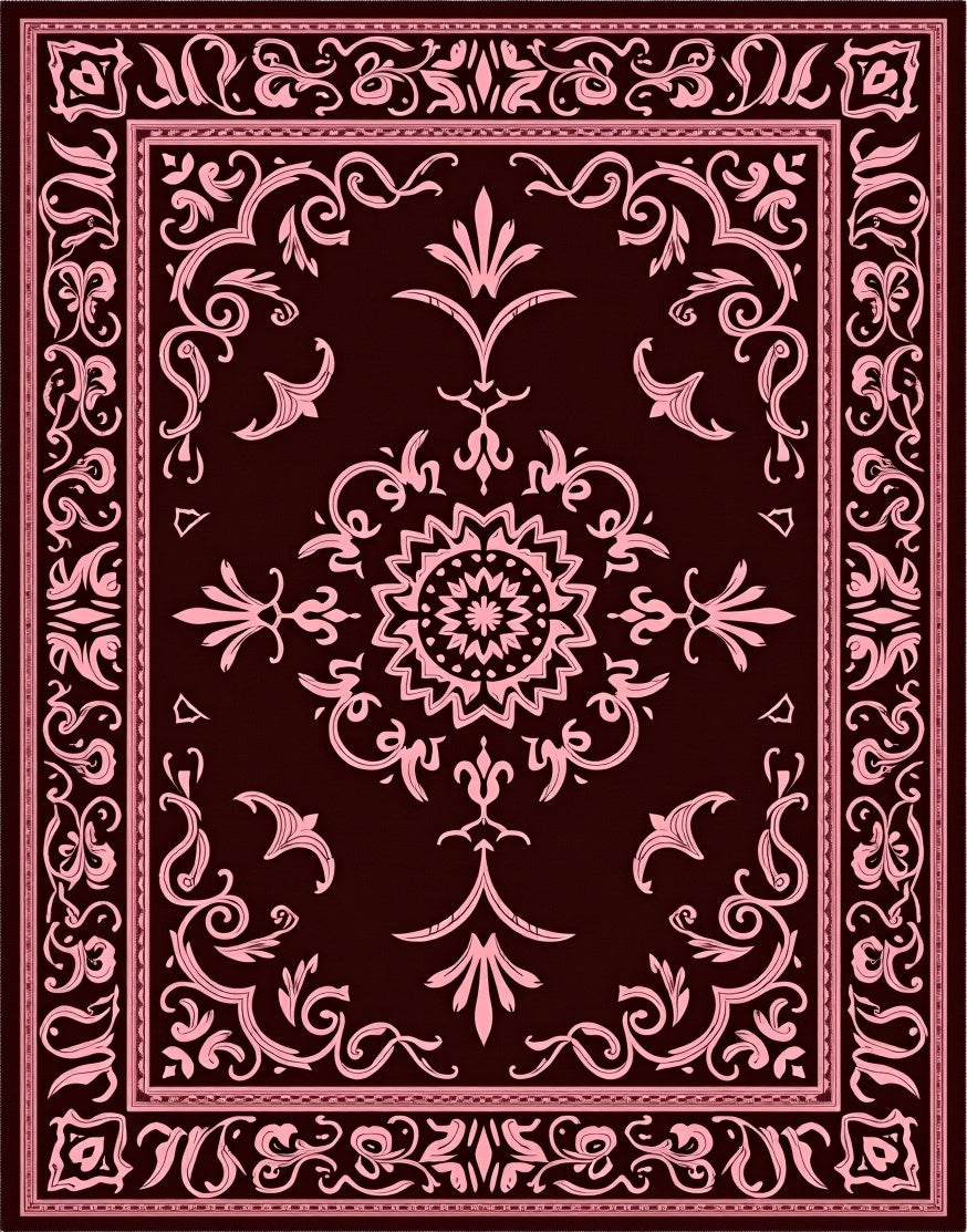 Crimson Floral Medallion Swirl Rug