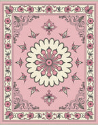 Rose Pink Floral Medallion Border Rug