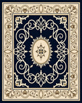 Elegant Navy Cream Floral Medallion Rug