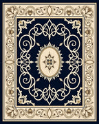 Elegant Navy Cream Floral Medallion Rug