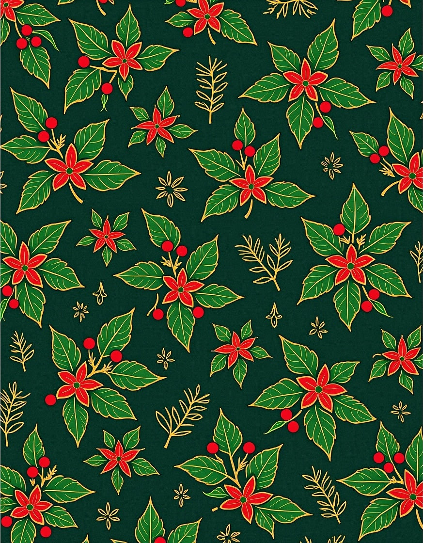 Holiday Poinsettia Red Green Gold Rug