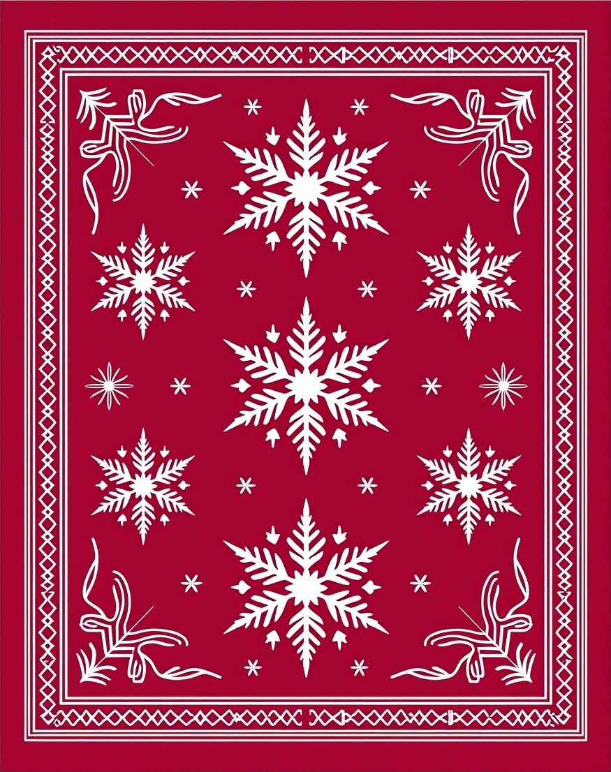 Crimson White Snowflake Winter Festival Rug
