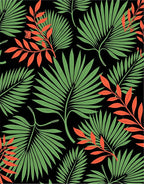 Green Red Tropical Leafy Botanicals Rug
