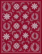 Crimson White Snowflake Laurel Garland Rug