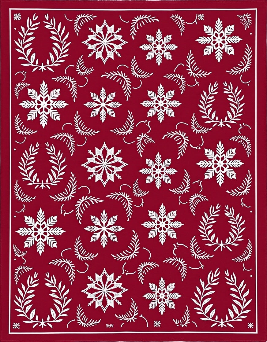 Crimson White Snowflake Laurel Garland Rug