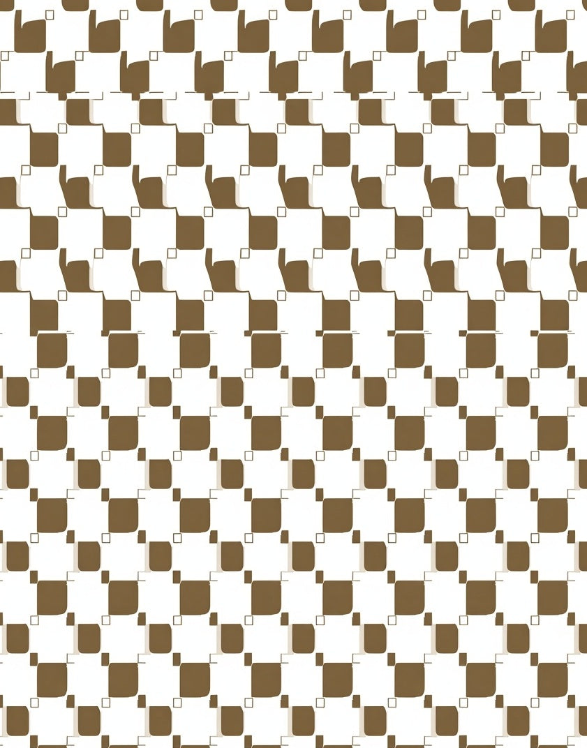 Brown White Geometric Interlocking Squares Rug
