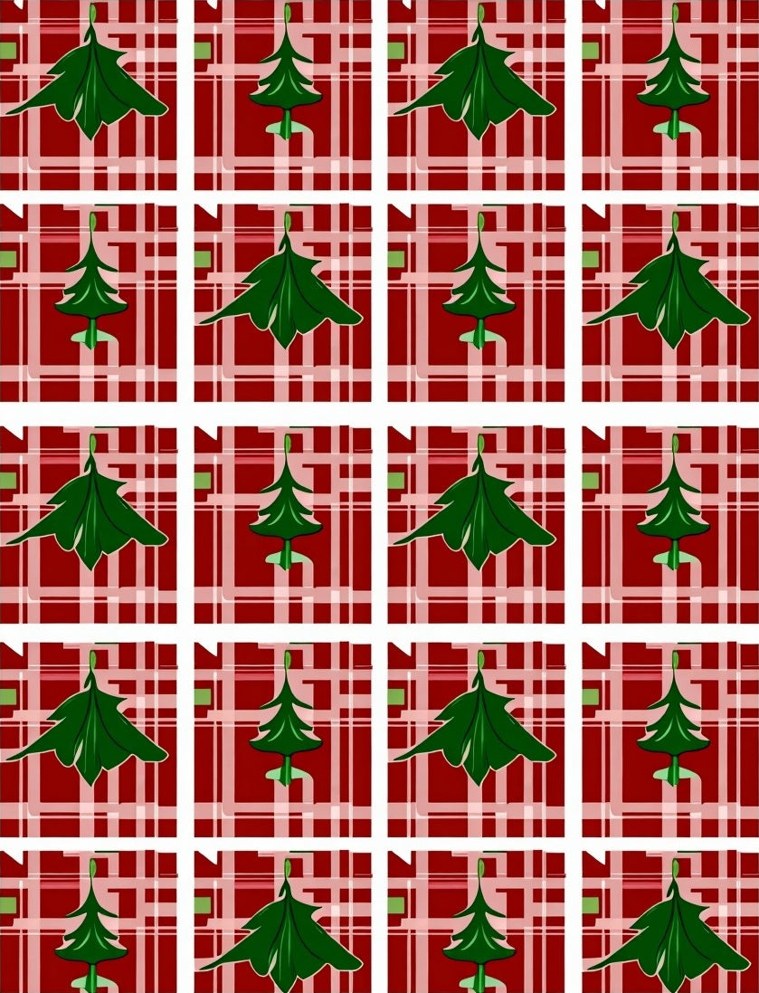 Red Green Plaid Christmas Tree Rug