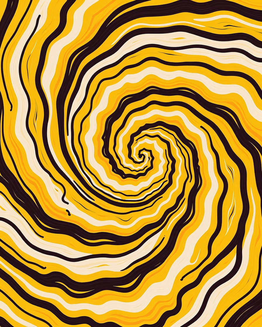 Swirling Yellow Black Cream Vortex Rug