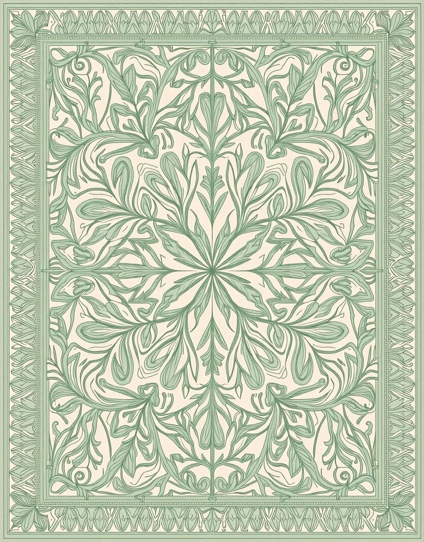 Sage Green Floral Arabesque Rug