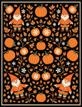 Whimsical Gnome Pumpkin Floral Black Rug