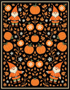 Whimsical Gnome Pumpkin Floral Black Rug