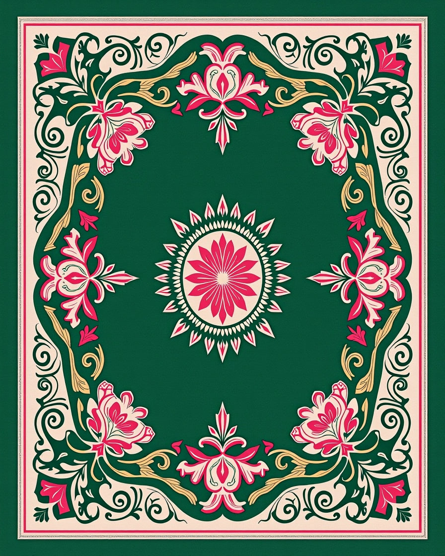 Emerald Floral Border Medallion Rug