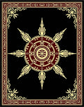 Burgundy Sunburst Medallion Frame Rug