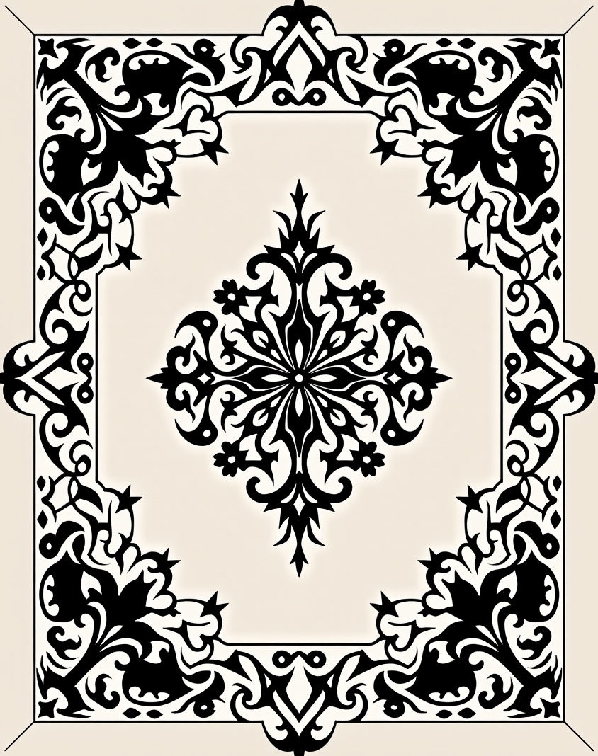 Black Ivory Ornate Scrollwork Garden Rug