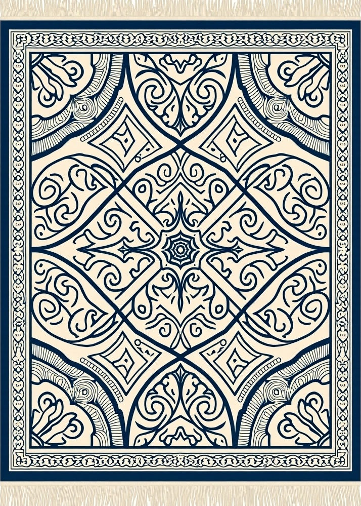 Navy Cream Intricate Floral Lattice Rug
