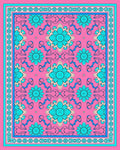 Pink Teal Floral Medallion Border Rug