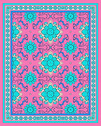 Pink Teal Floral Medallion Border Rug
