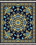 Ornate Blue Gold Floral Medallion Rug