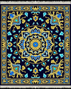 Ornate Blue Gold Floral Medallion Rug
