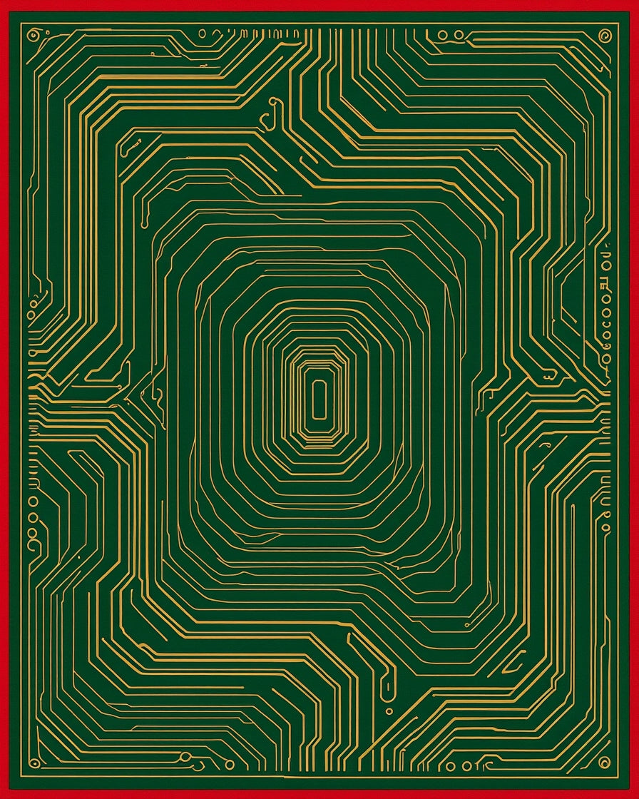 Green Gold Circuit Board Abstract Rug