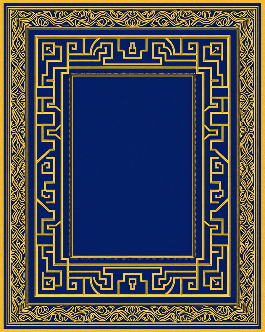 Royal Blue Yellow Geometric Maze Frame Rug