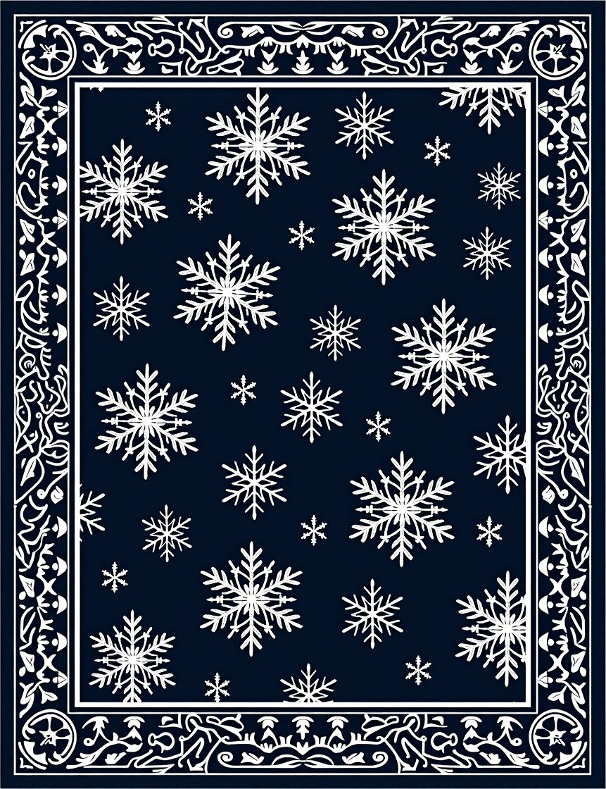 Deep Blue Snowflake Garden Border Rug