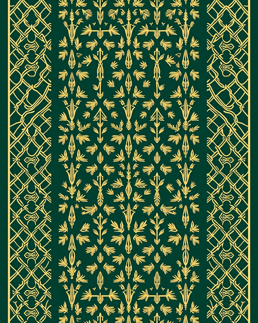 Emerald Green Golden Vine Medallion Rug