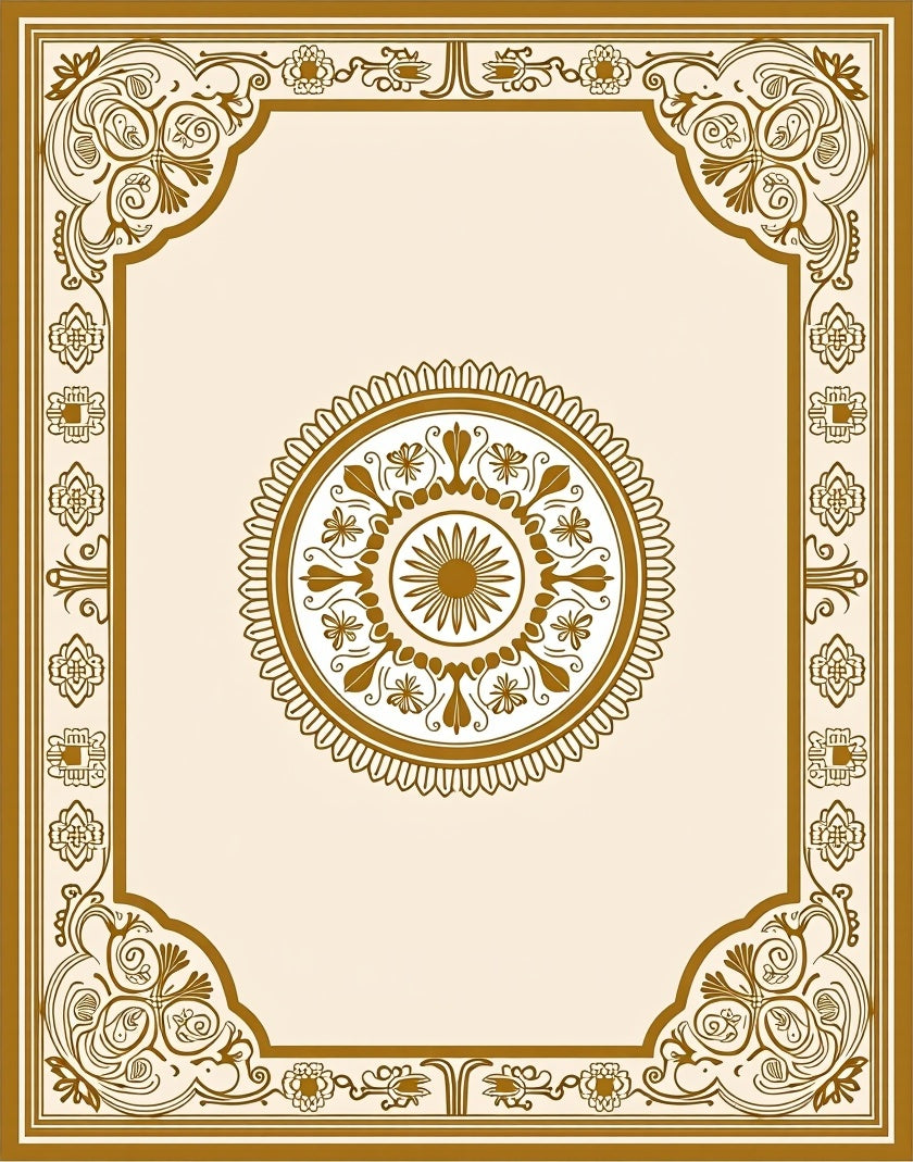 Golden Cream Arabesque Medallion Border Rug