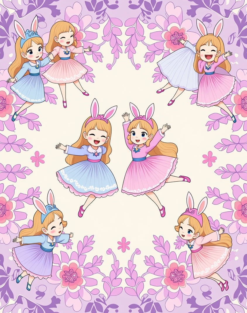 Joyful Bunny Girls Floral Border Rug