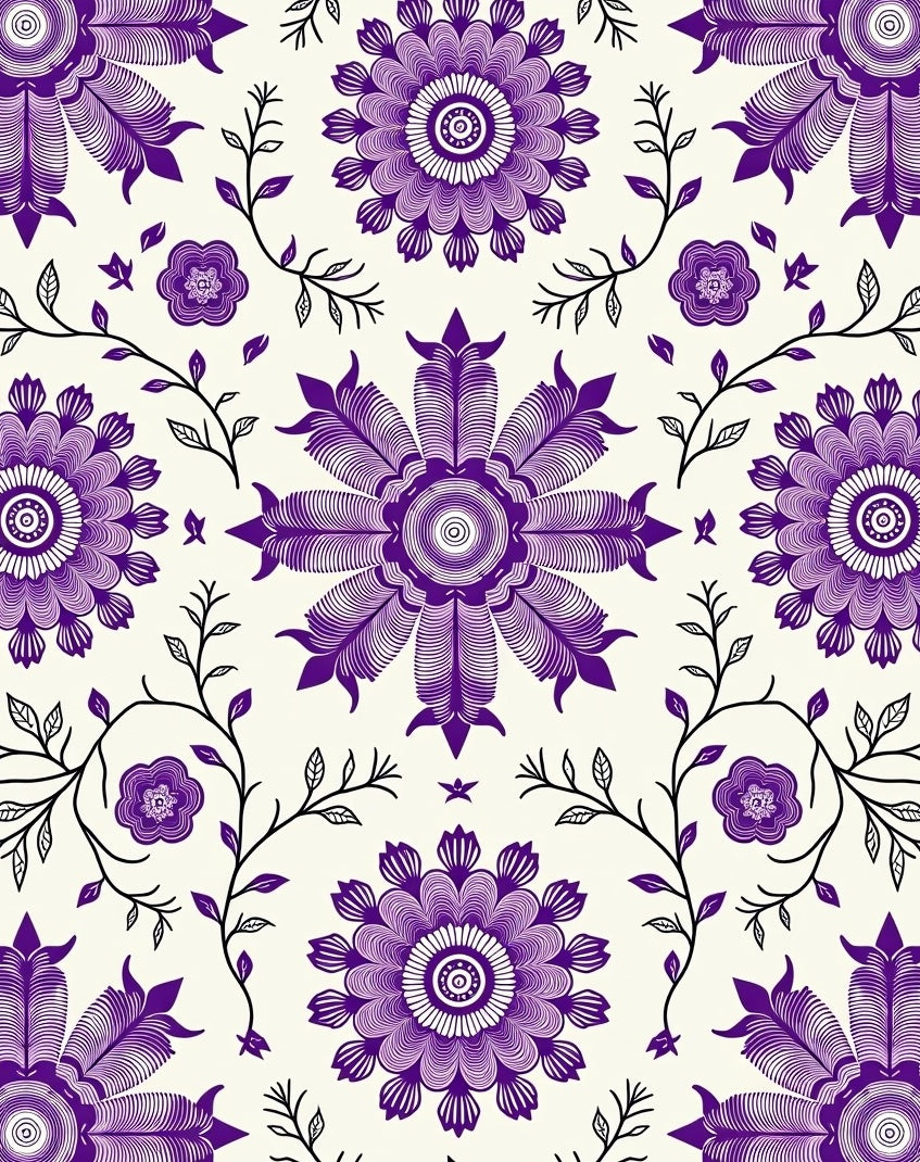 Vibrant Purple Floral Vine Medallion Rug