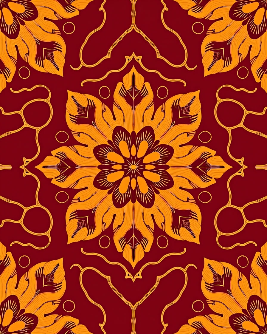 Crimson Golden Floral Medallion Rug