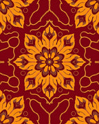 Crimson Golden Floral Medallion Rug