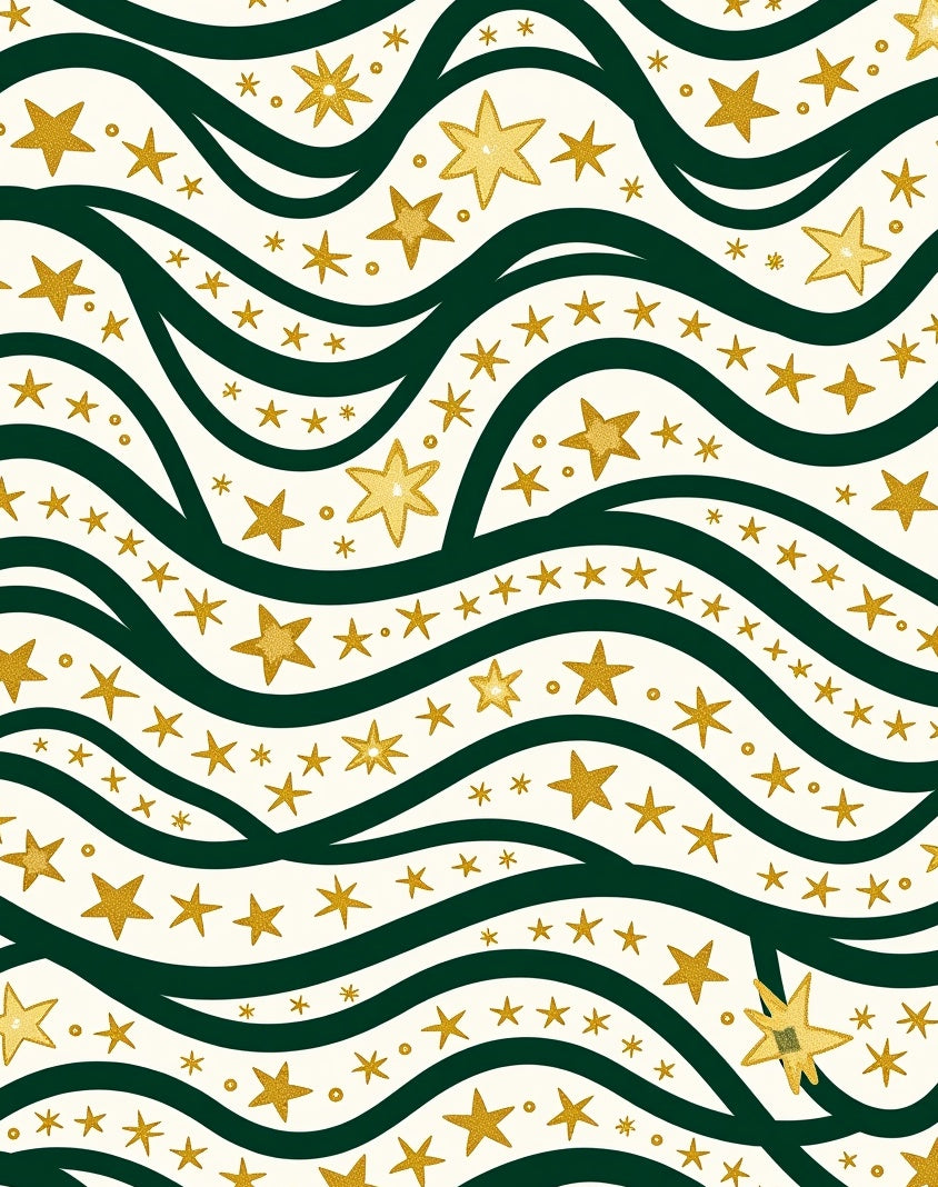 Golden Starry Waves on Cream Rug